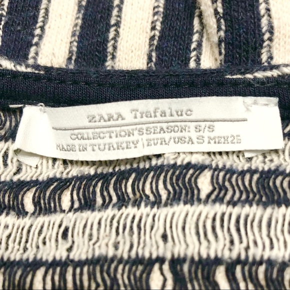 Zara Peplum Tunic Top Navy White Striped Contrasting Short Sleeves Womens Size S - Picture 5 of 6